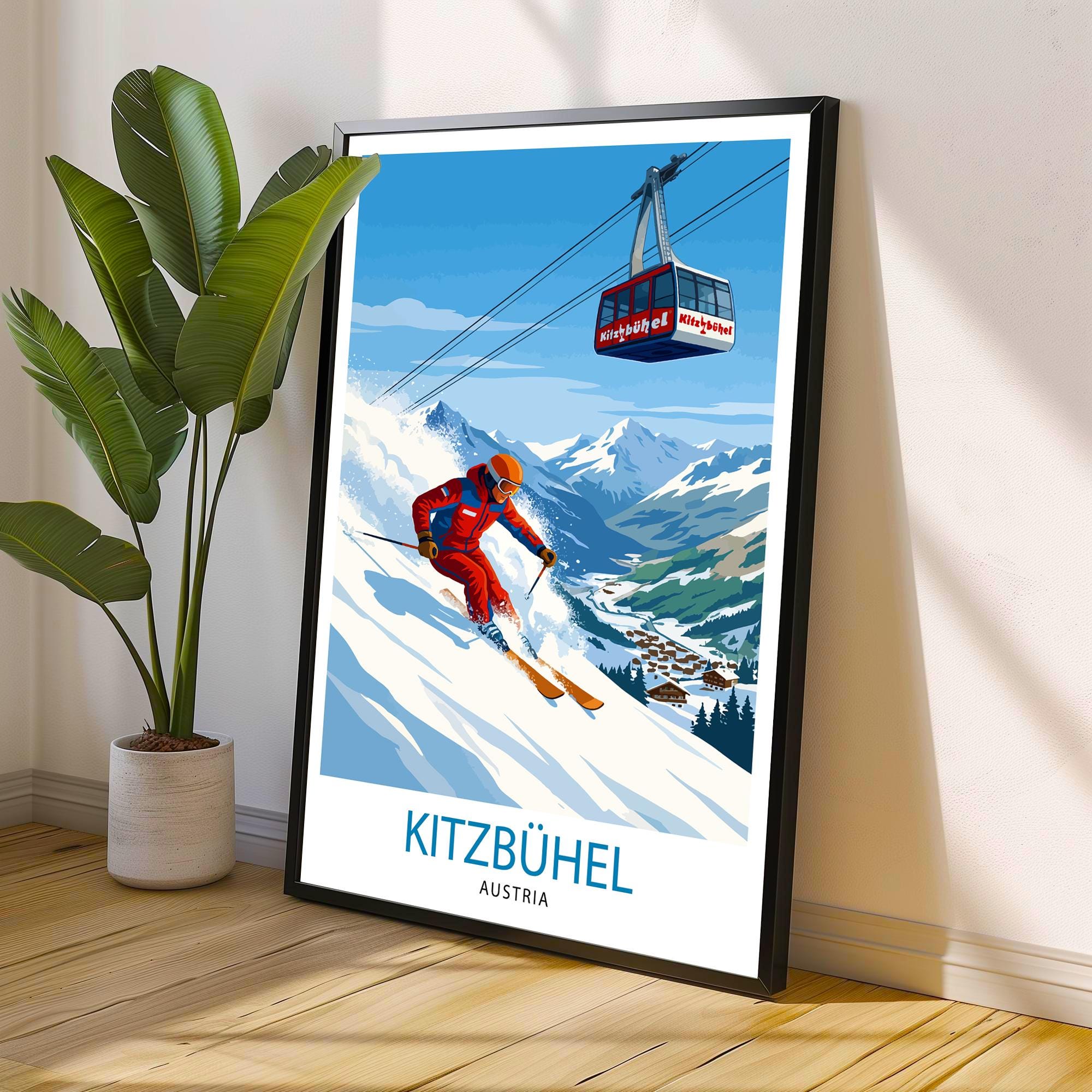 Kitzbuhel Ski Resort Travel Poster Print Austria Wall Art Mountain Landscape Gift for Europe Lovers and Fans of Scenic Austrian Alps