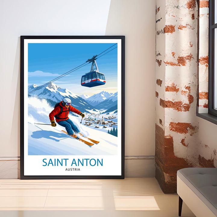 St Anton Ski Poster Print Austria Wall Art Mountain Resort Landscape Gift for Europe Travel Lovers and Fans of Scenic Austrian Alps Winter