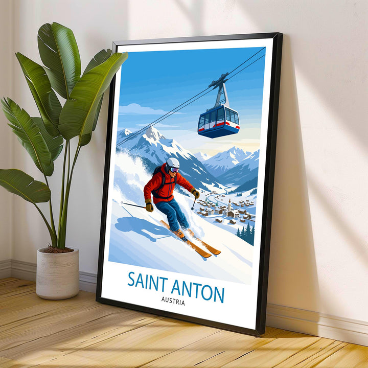 St Anton Ski Poster Print Austria Wall Art Mountain Resort Landscape Gift for Europe Travel Lovers and Fans of Scenic Austrian Alps Winter