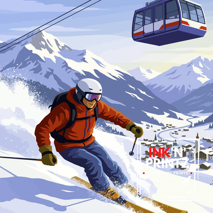 St Anton Ski Poster Print Austria Wall Art Mountain Resort Landscape Gift for Europe Travel Lovers and Fans of Scenic Austrian Alps Winter