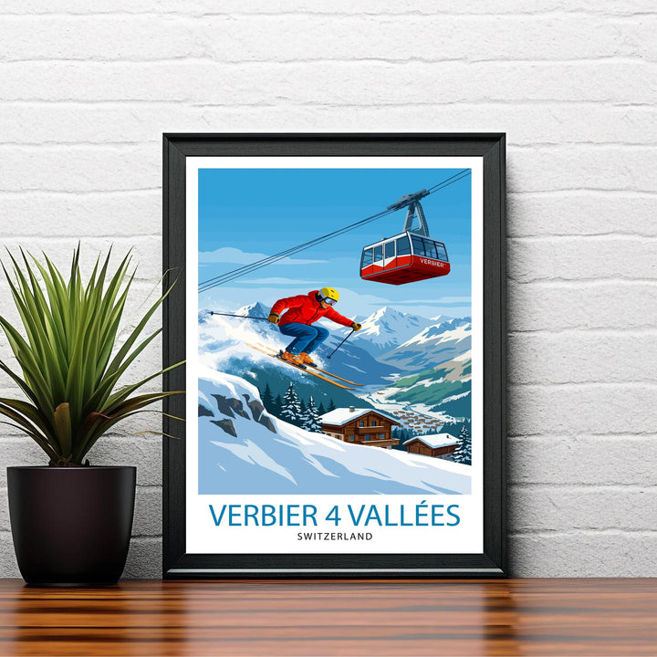 Verbier 4 Valleys Ski Resort Poster Print Switzerland Wall Art Mountain Landscape Gift for Europe Lovers and Fans of Scenic Swiss Alps