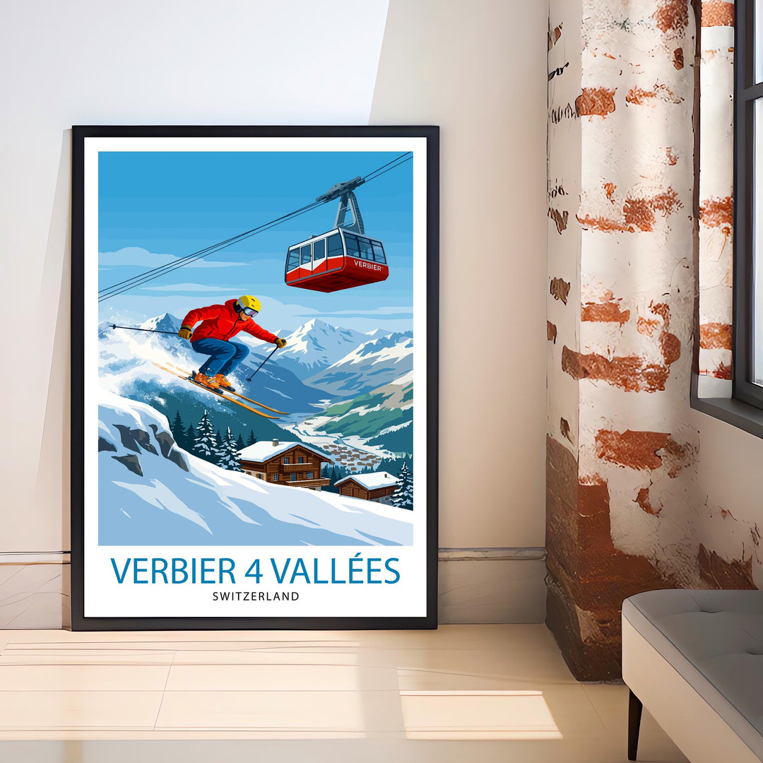 Verbier 4 Valleys Ski Resort Poster Print Switzerland Wall Art Mountain Landscape Gift for Europe Lovers and Fans of Scenic Swiss Alps