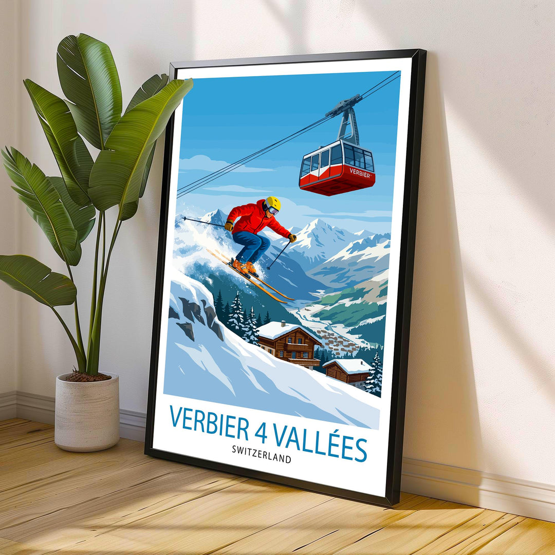 Verbier 4 Valleys Ski Resort Poster Print Switzerland Wall Art Mountain Landscape Gift for Europe Lovers and Fans of Scenic Swiss Alps