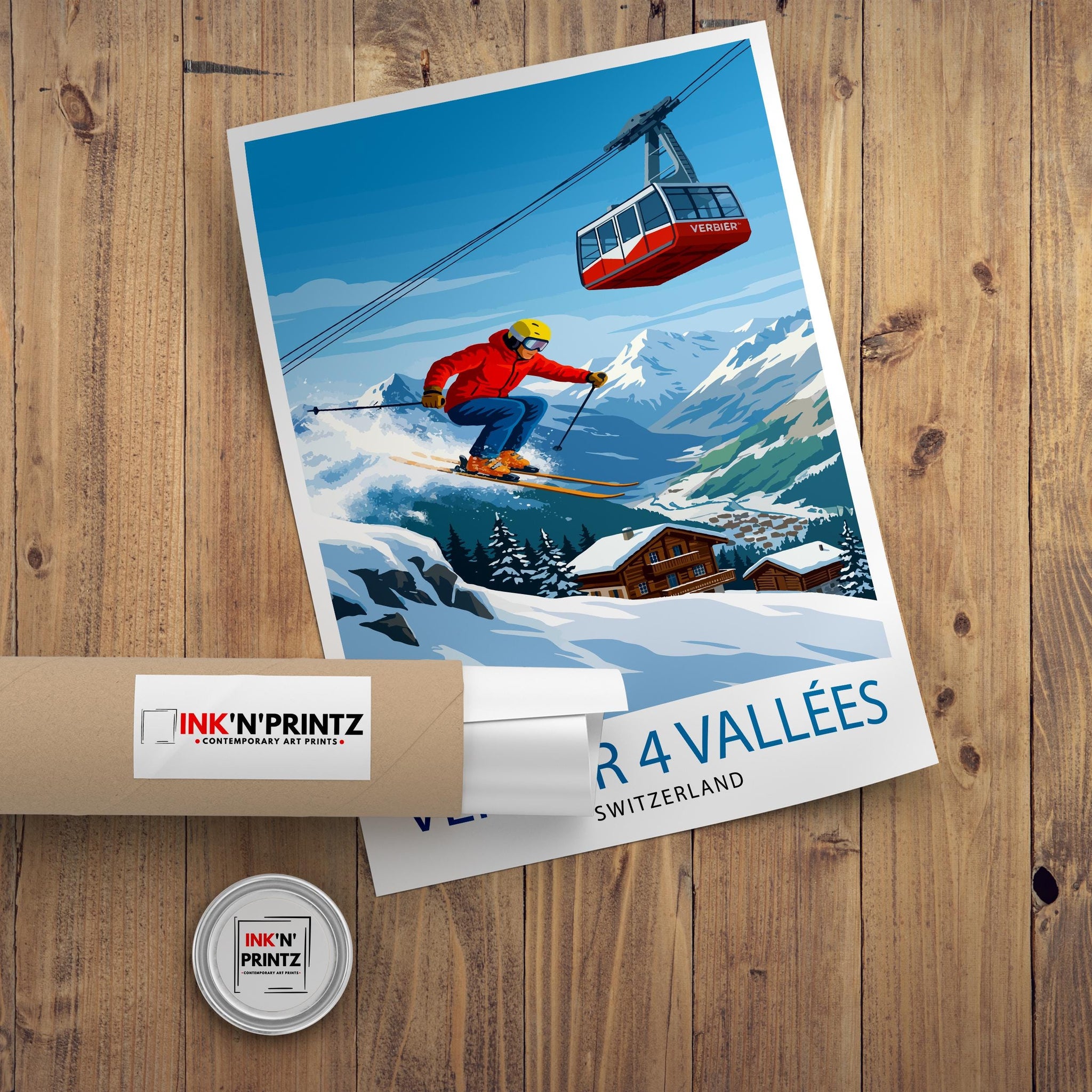Verbier 4 Valleys Ski Resort Poster Print Switzerland Wall Art Mountain Landscape Gift for Europe Lovers and Fans of Scenic Swiss Alps