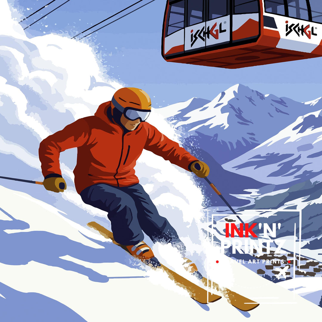 Ischgl Ski Resort Poster Print Austria Wall Art Mountain Landscape Gift for Europe Travel Lovers and Fans of Scenic Austrian Alps Winter