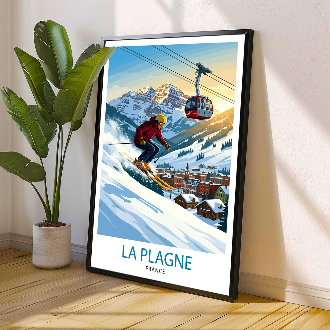 La Plagne Ski Resort Poster Print France Wall Art Mountain Landscape Gift for Europe Travel Lovers and Fans of Scenic French Alps Winter