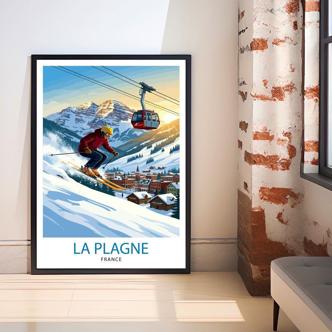 La Plagne Ski Resort Poster Print France Wall Art Mountain Landscape Gift for Europe Travel Lovers and Fans of Scenic French Alps Winter