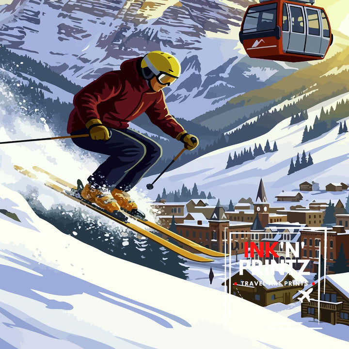 La Plagne Ski Resort Poster Print France Wall Art Mountain Landscape Gift for Europe Travel Lovers and Fans of Scenic French Alps Winter