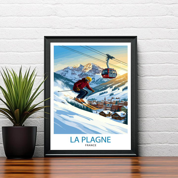 La Plagne Ski Resort Poster Print France Wall Art Mountain Landscape Gift for Europe Travel Lovers and Fans of Scenic French Alps Winter