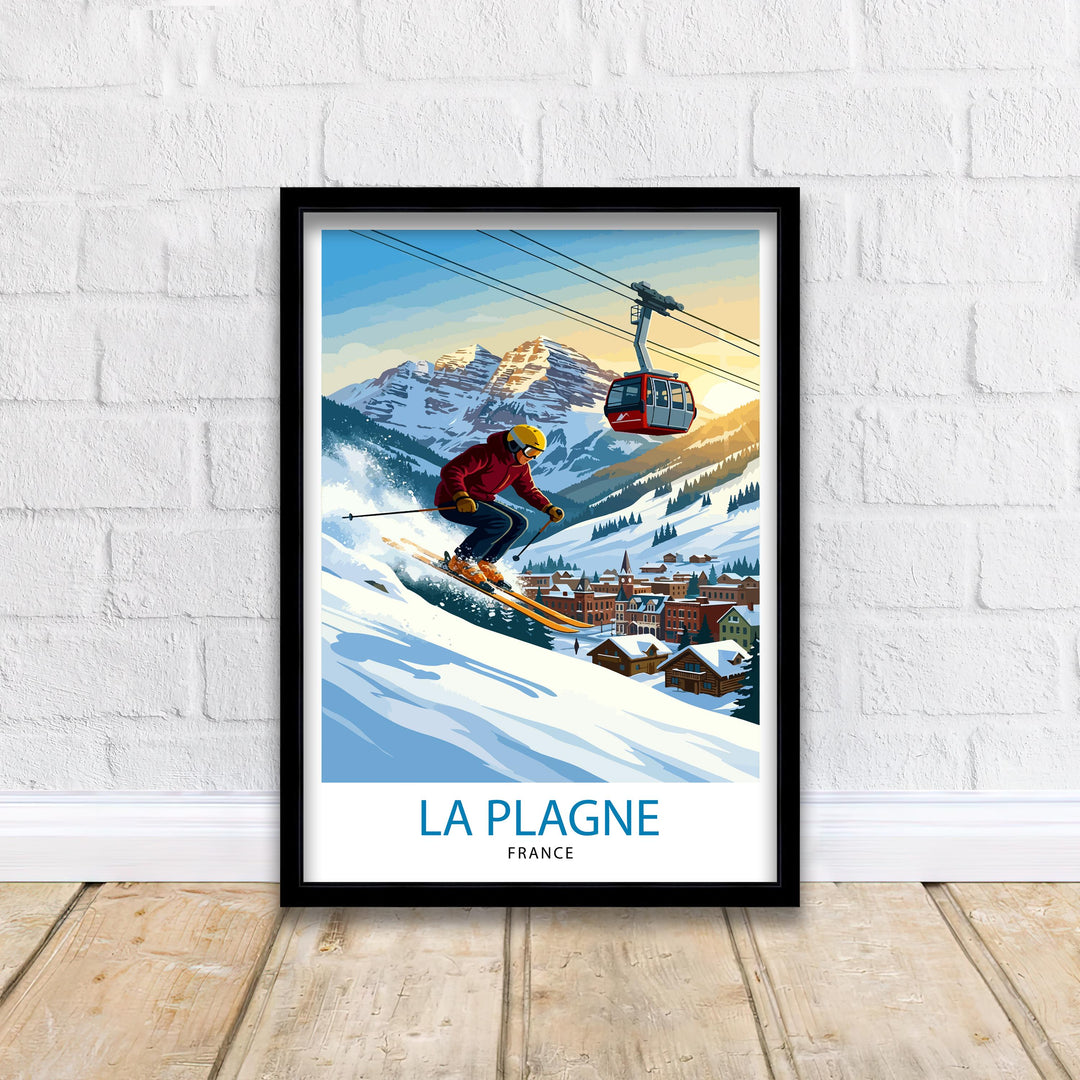 La Plagne Ski Resort Poster Print France Wall Art Mountain Landscape Gift for Europe Travel Lovers and Fans of Scenic French Alps Winter
