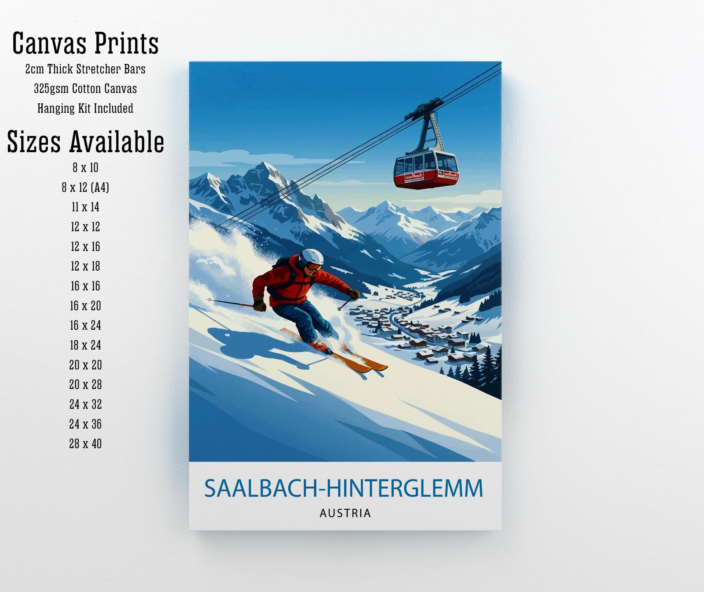 Saalbach Hinterglemm Ski Poster Print, Austrian Alps Art