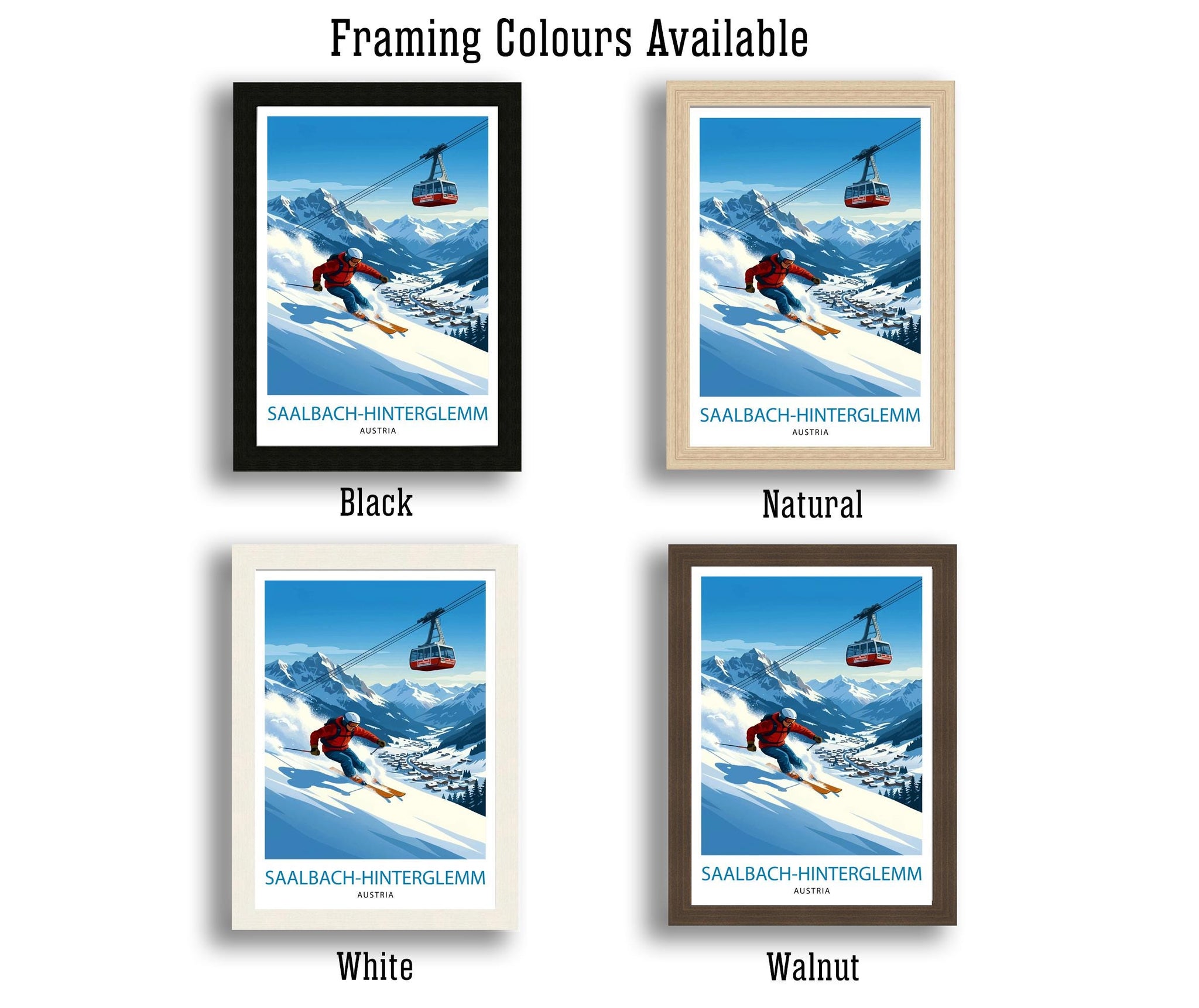 Saalbach Hinterglemm Ski Poster Print, Austrian Alps Art