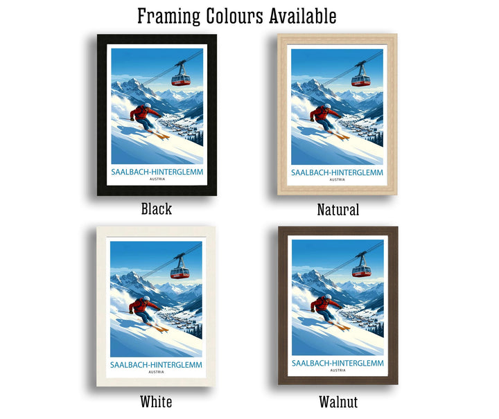 Saalbach Hinterglemm Ski Poster Print Austria Wall Art Mountain Resort Landscape Gift for Europe Travel Lovers and Fans of Scenic Austrian