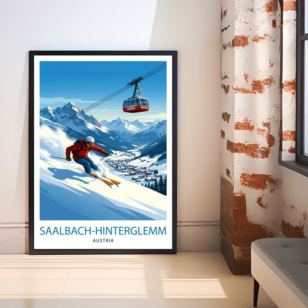 Saalbach Hinterglemm Ski Poster Print Austria Wall Art Mountain Resort Landscape Gift for Europe Travel Lovers and Fans of Scenic Austrian