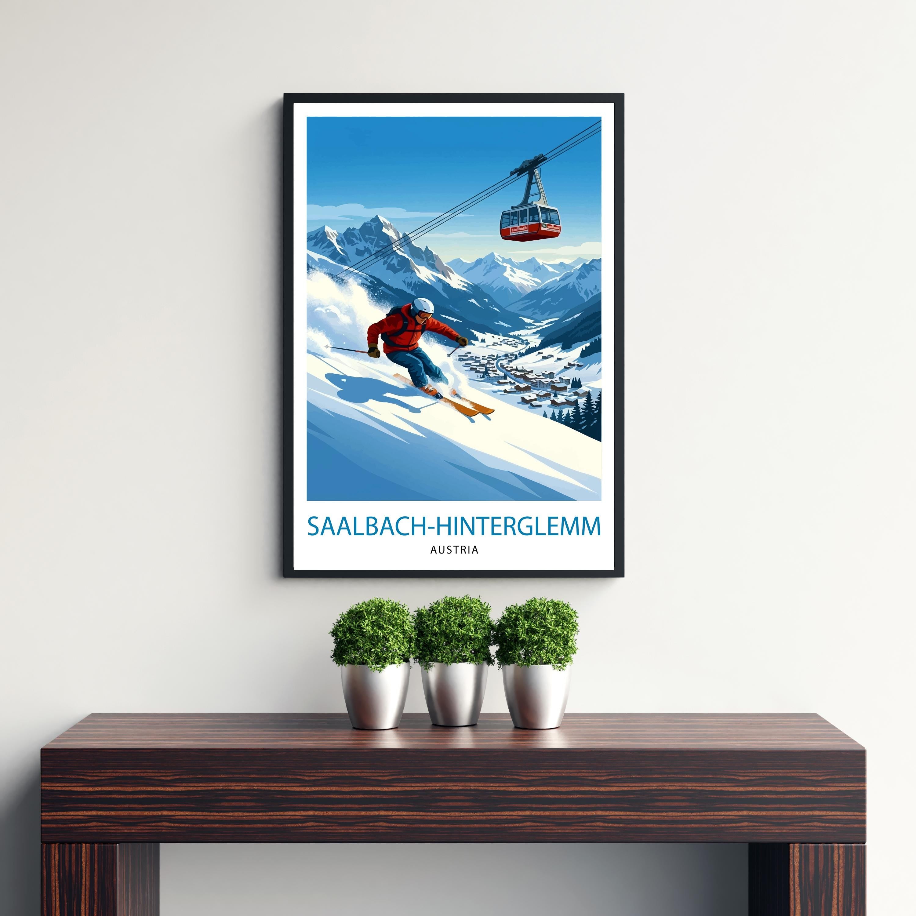 Saalbach Hinterglemm Ski Poster Print, Austrian Alps Art