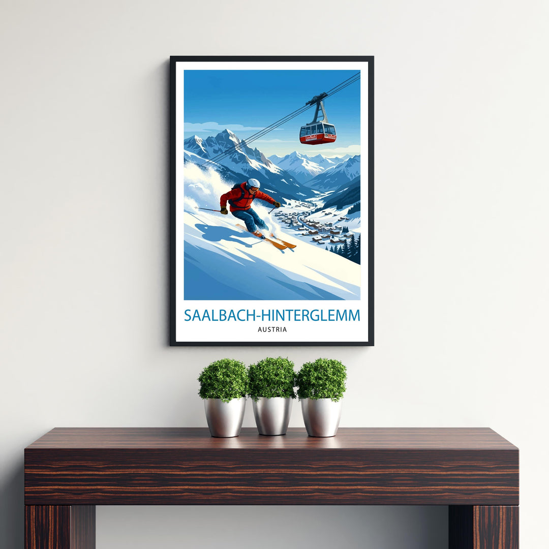 Saalbach Hinterglemm Ski Poster Print Austria Wall Art Mountain Resort Landscape Gift for Europe Travel Lovers and Fans of Scenic Austrian