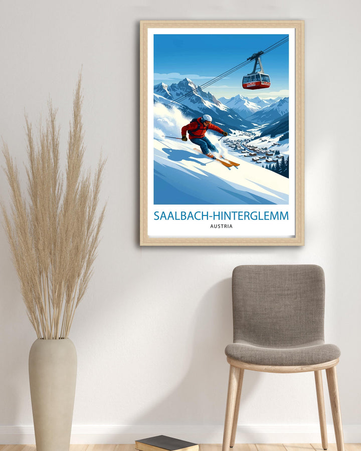 Saalbach Hinterglemm Ski Poster Print Austria Wall Art Mountain Resort Landscape Gift for Europe Travel Lovers and Fans of Scenic Austrian