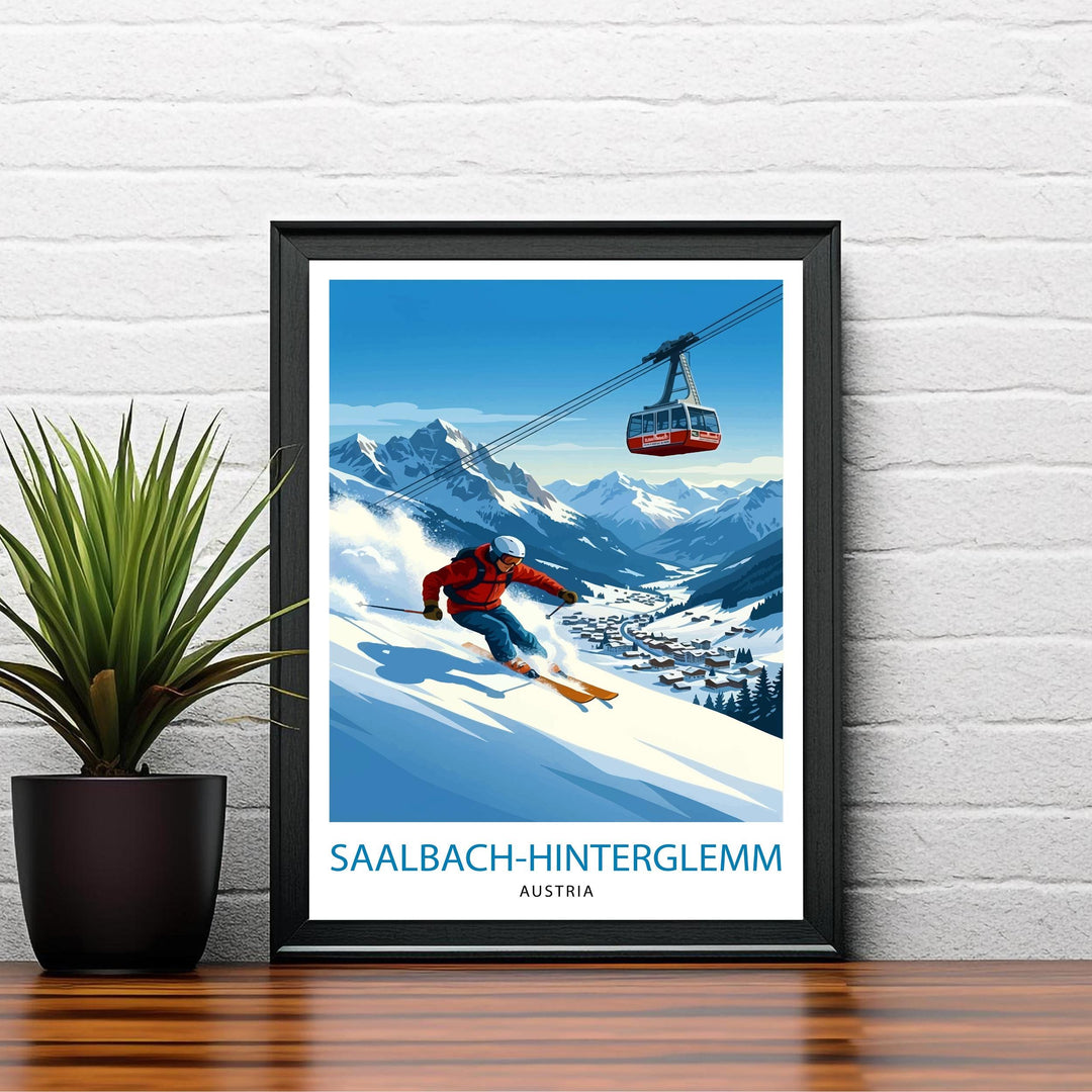 Saalbach Hinterglemm Ski Poster Print Austria Wall Art Mountain Resort Landscape Gift for Europe Travel Lovers and Fans of Scenic Austrian
