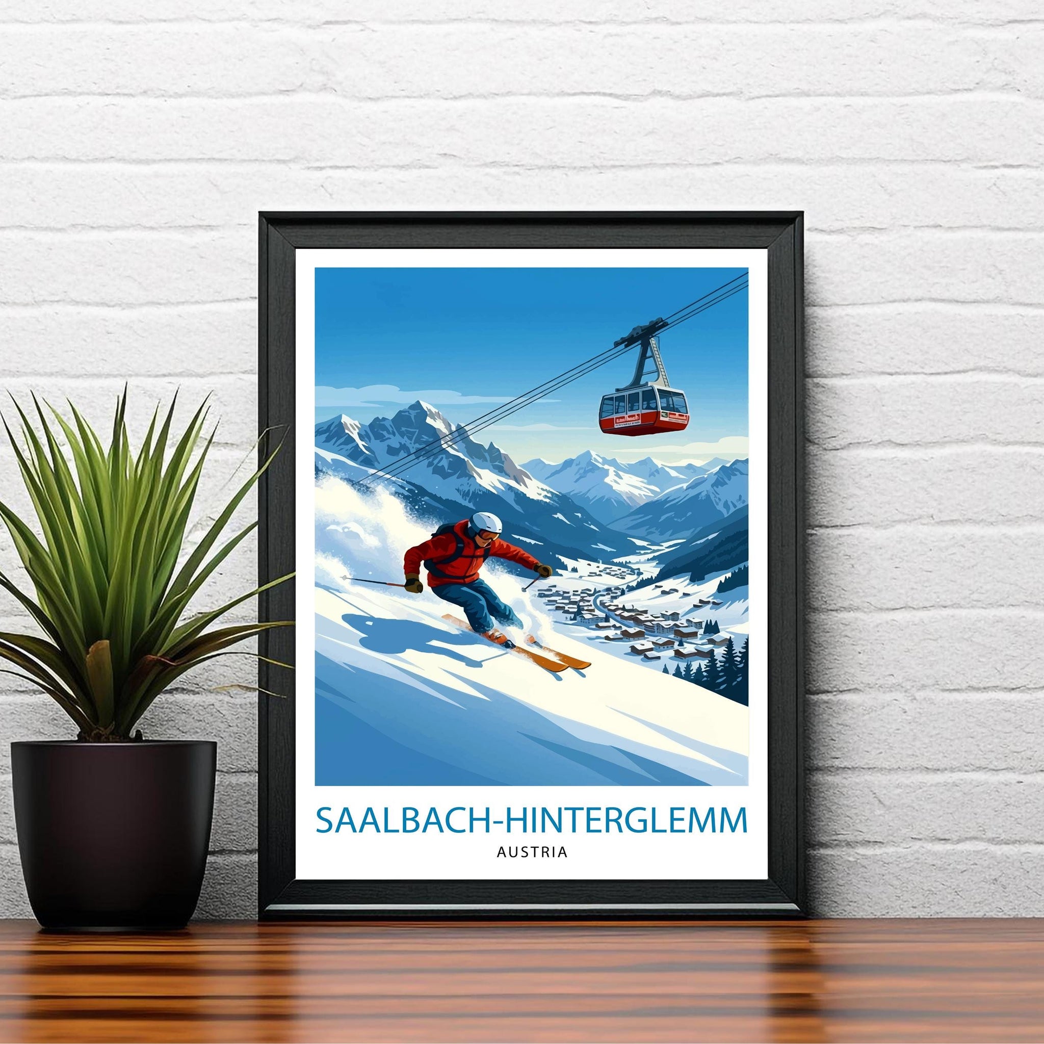 Saalbach Hinterglemm Ski Poster Print, Austrian Alps Art
