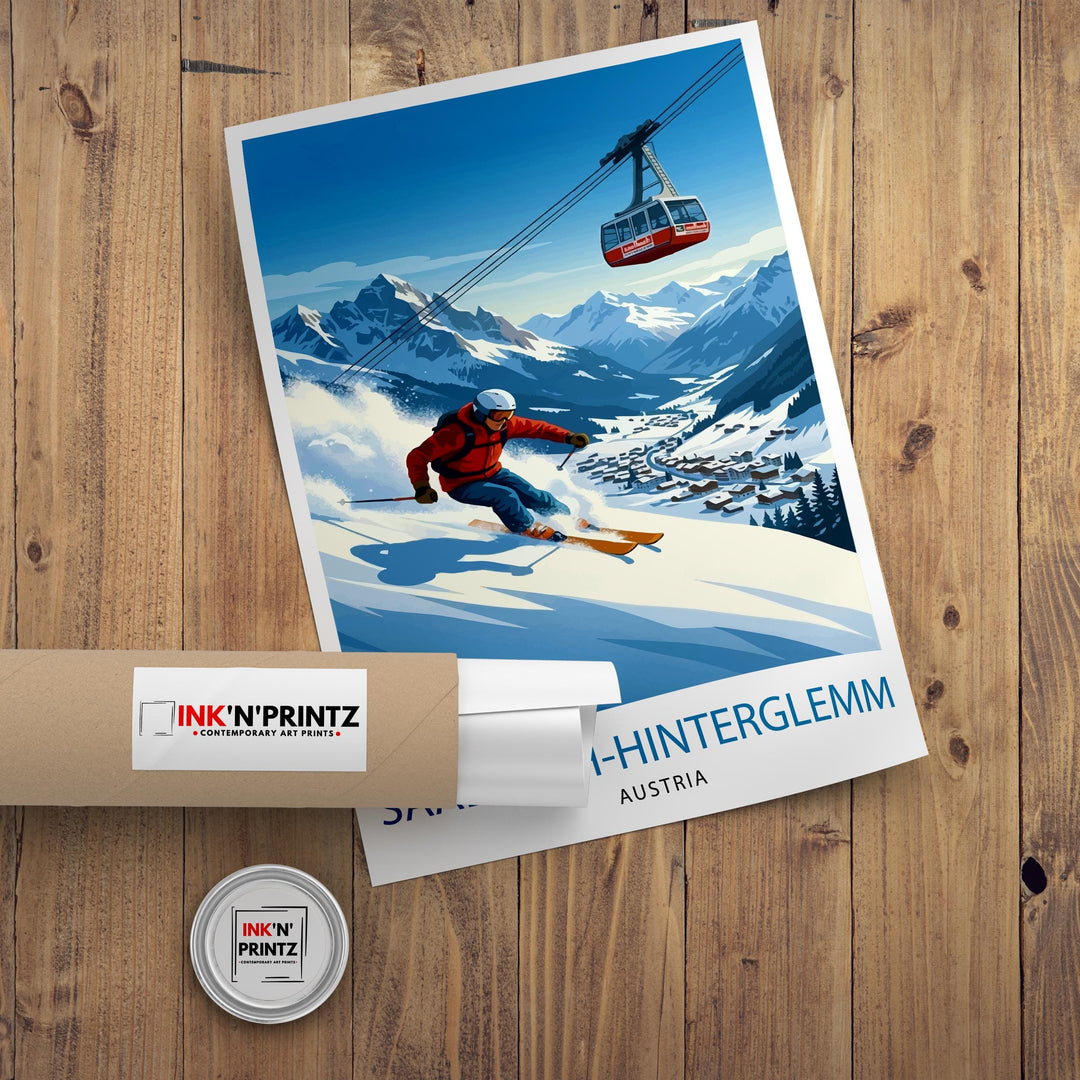 Saalbach Hinterglemm Ski Poster Print Austria Wall Art Mountain Resort Landscape Gift for Europe Travel Lovers and Fans of Scenic Austrian