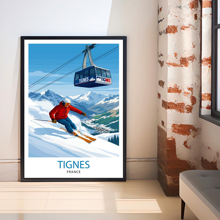 Tignes Ski Poster Print France Wall Art Mountain Resort Landscape Gift for Europe Travel Lovers and Fans of Scenic French Alps Winter