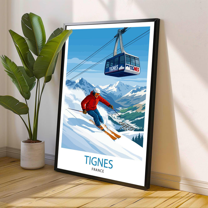 Tignes Ski Poster Print France Wall Art Mountain Resort Landscape Gift for Europe Travel Lovers and Fans of Scenic French Alps Winter