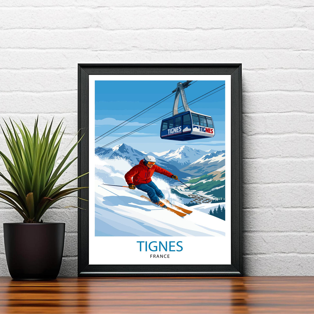 Tignes Ski Poster Print France Wall Art Mountain Resort Landscape Gift for Europe Travel Lovers and Fans of Scenic French Alps Winter