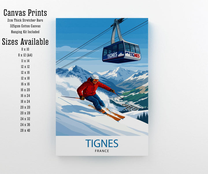 Tignes Ski Poster Print France Wall Art Mountain Resort Landscape Gift for Europe Travel Lovers and Fans of Scenic French Alps Winter