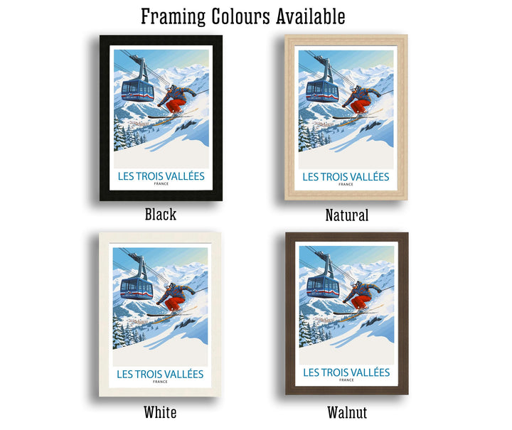 Les Trois Vallees Ski Poster Print France Wall Art Mountain Resort Landscape Gift for Europe Travel Lovers and Fans of Scenic French Alps