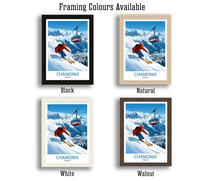 Chamonix Ski Poster Print France Wall Art Mountain Resort Landscape Gift for Europe Travel Lovers and Fans of Scenic French Alps Winter