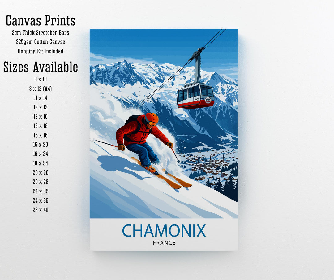 Chamonix Ski Poster Print France Wall Art Mountain Resort Landscape Gift for Europe Travel Lovers and Fans of Scenic French Alps Winter