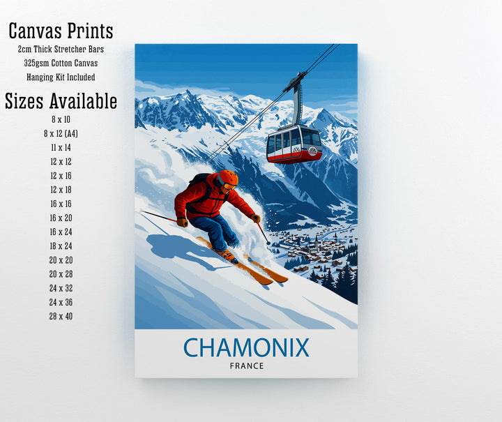 Chamonix Ski Poster Print France Wall Art Mountain Resort Landscape Gift for Europe Travel Lovers and Fans of Scenic French Alps Winter