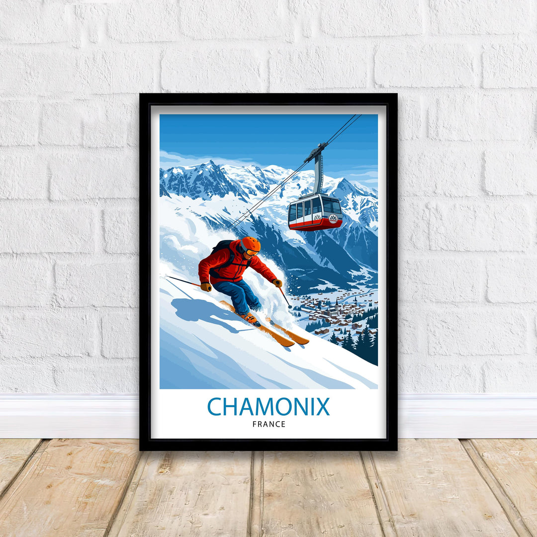 Chamonix Ski Poster Print France Wall Art Mountain Resort Landscape Gift for Europe Travel Lovers and Fans of Scenic French Alps Winter