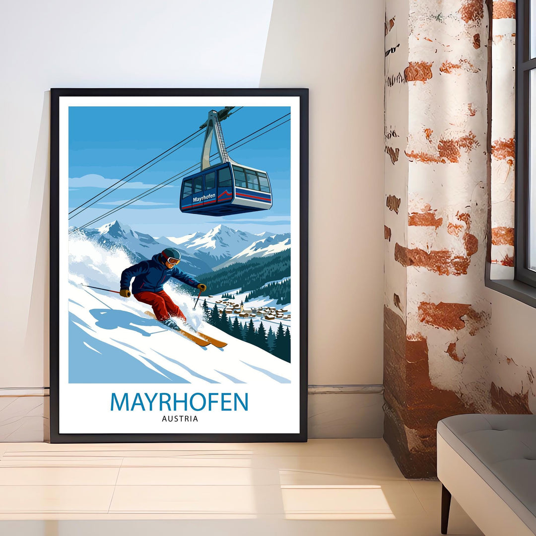 Mayrhofen Ski Poster Print Austria Wall Art Mountain Resort Landscape Gift for Europe Travel Lovers and Fans of Scenic Austrian Alps Winter