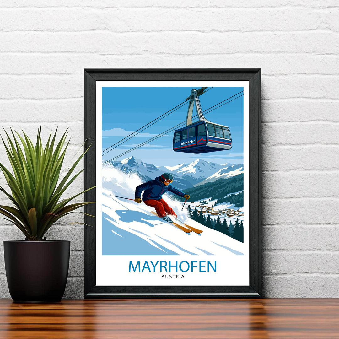 Mayrhofen Ski Poster Print Austria Wall Art Mountain Resort Landscape Gift for Europe Travel Lovers and Fans of Scenic Austrian Alps Winter