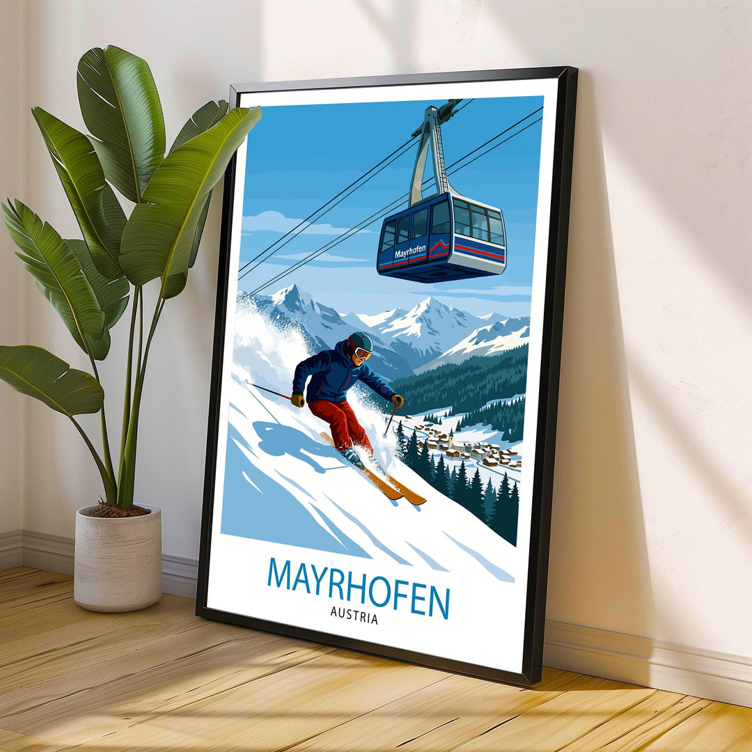 Mayrhofen Ski Poster Print Austria Wall Art Mountain Resort Landscape Gift for Europe Travel Lovers and Fans of Scenic Austrian Alps Winter