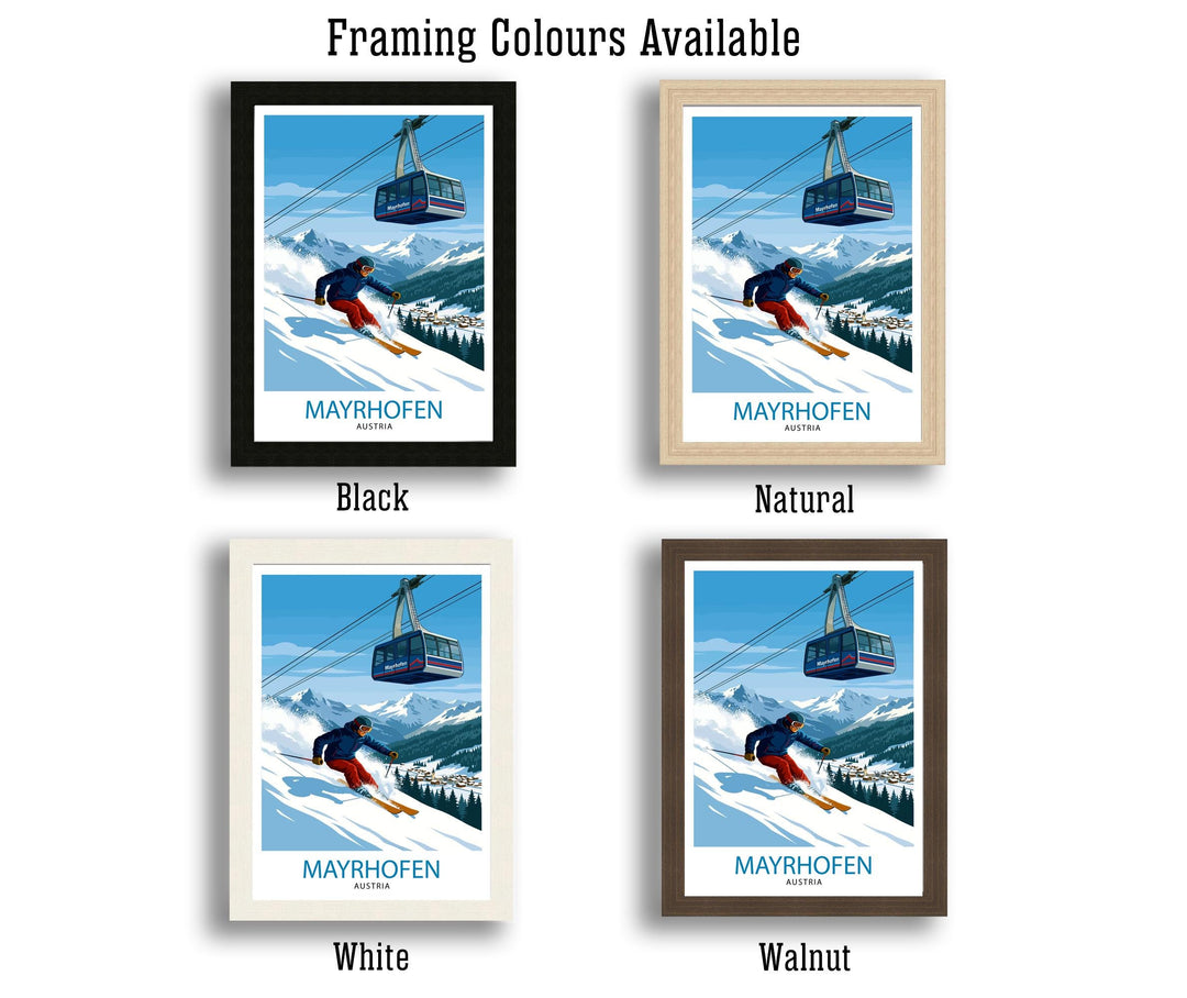 Mayrhofen Ski Poster Print Austria Wall Art Mountain Resort Landscape Gift for Europe Travel Lovers and Fans of Scenic Austrian Alps Winter