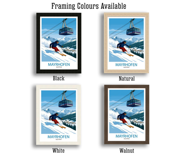 Mayrhofen Ski Poster Print Austria Wall Art Mountain Resort Landscape Gift for Europe Travel Lovers and Fans of Scenic Austrian Alps Winter