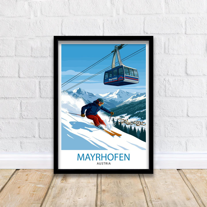 Mayrhofen Ski Poster Print Austria Wall Art Mountain Resort Landscape Gift for Europe Travel Lovers and Fans of Scenic Austrian Alps Winter