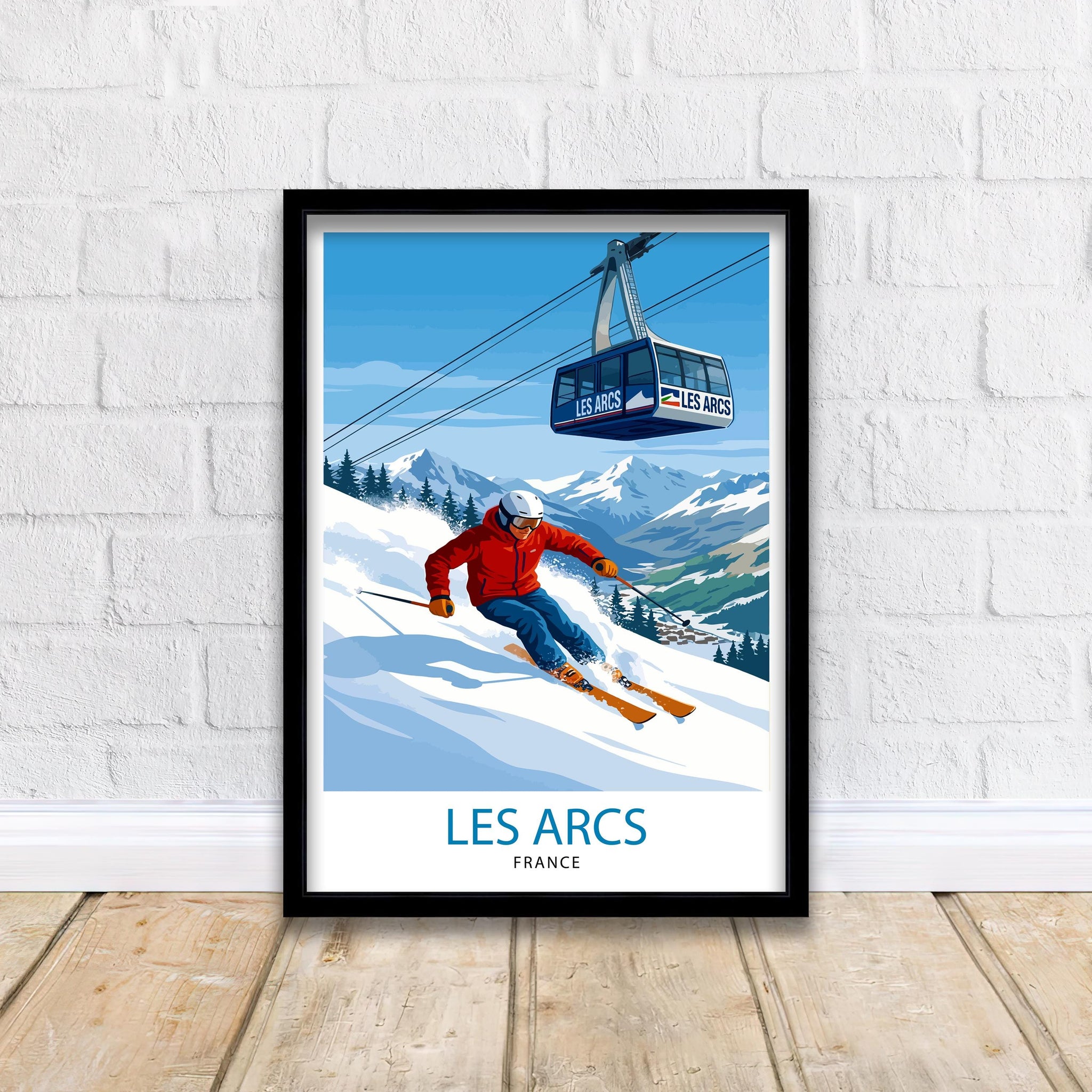 Les Arcs Ski Resort Poster Print France Wall Art Mountain Landscape Gift for Europe Travel Lovers and Fans of Scenic French Alps Winter
