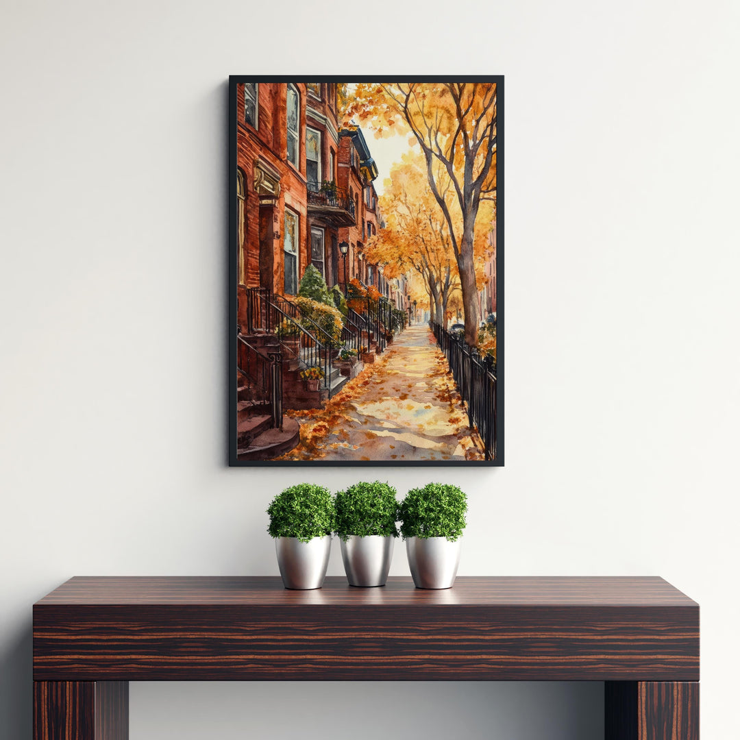 Boston Watercolor Painting Poster USA Wall Art City Skyline Landscape Print Gift for American Travel Lovers and Fans of Scenic New England