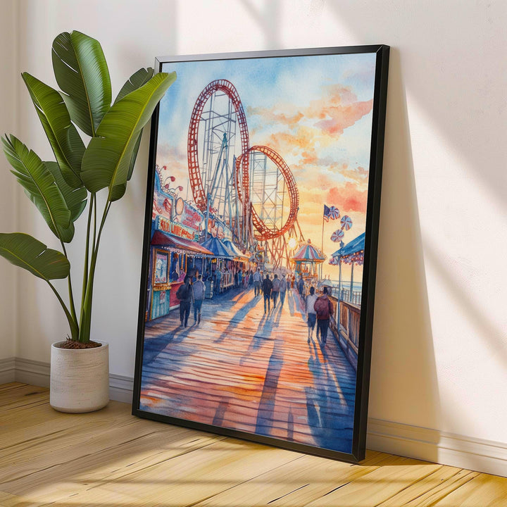 Cedar Point Ohio Watercolor Painting Poster USA Wall Art Coastal Landscape Print Gift for American Travel Lovers and Fans of Scenic Lakeside