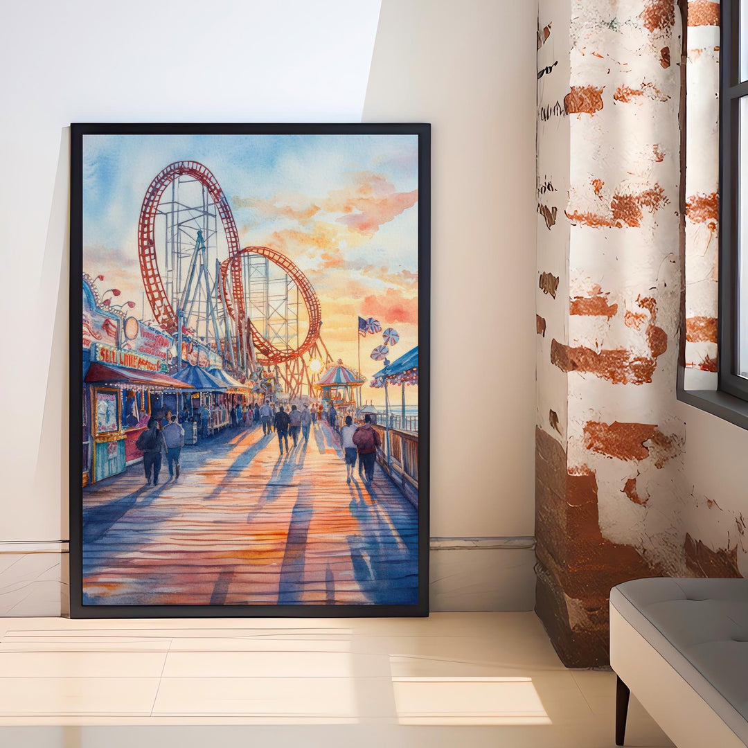 Cedar Point Ohio Watercolor Painting Poster USA Wall Art Coastal Landscape Print Gift for American Travel Lovers and Fans of Scenic Lakeside