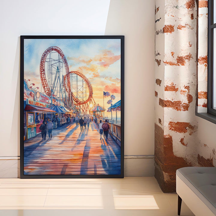 Cedar Point Ohio Watercolor Painting Poster USA Wall Art Coastal Landscape Print Gift for American Travel Lovers and Fans of Scenic Lakeside