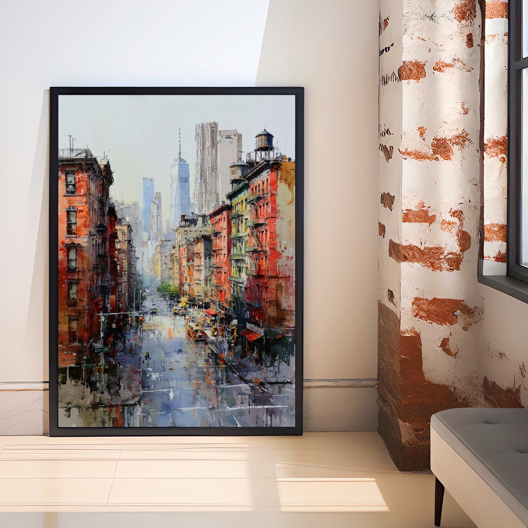 New York City Watercolor Painting Poster USA Wall Art Skyline Landscape Print Gift for American Travel Lovers and Fans of Scenic Urban