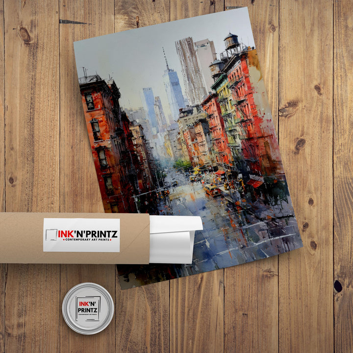 New York City Watercolor Painting Poster USA Wall Art Skyline Landscape Print Gift for American Travel Lovers and Fans of Scenic Urban