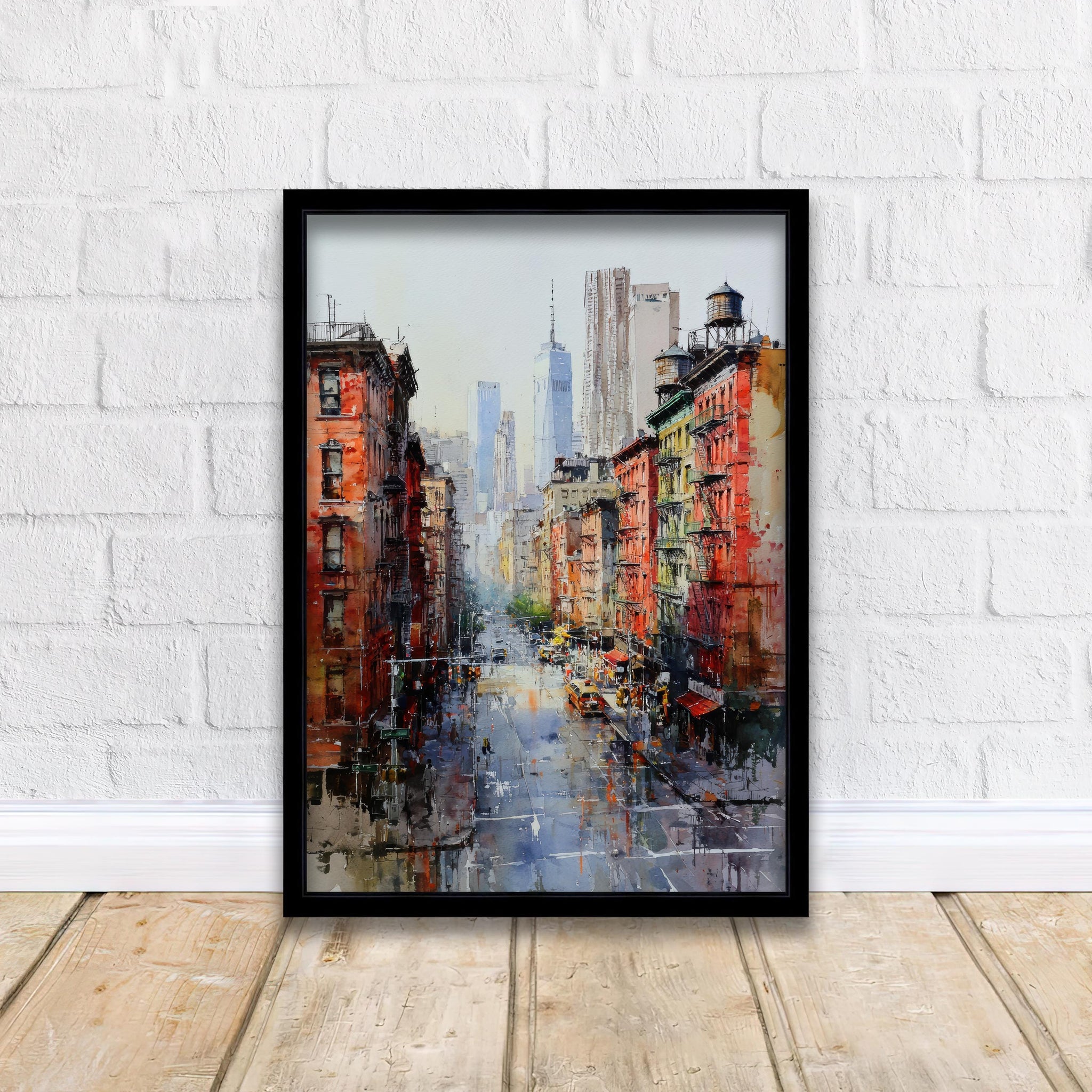 New York City Watercolor Painting Poster USA Wall Art Skyline Landscape Print Gift for American Travel Lovers and Fans of Scenic Urban