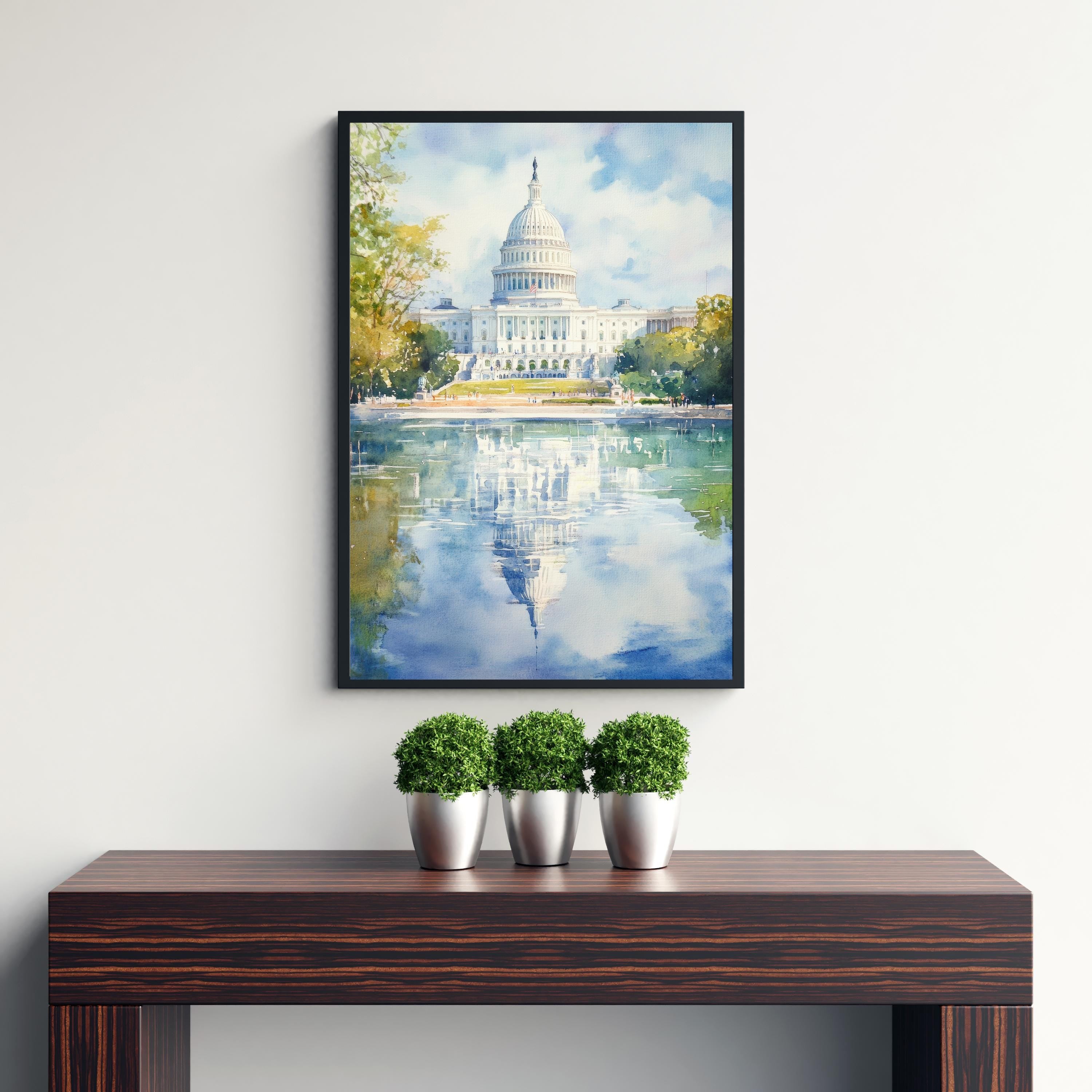 Washington DC Watercolor Painting Poster USA Wall Art City Skyline Landscape Print Gift for American Travel Lovers