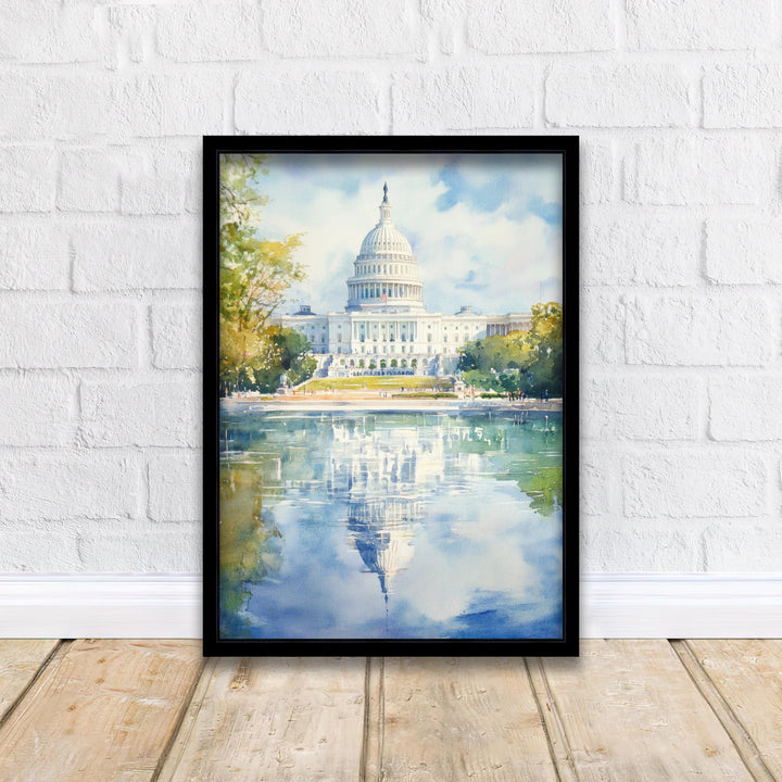 Washington DC Watercolor Painting Poster USA Wall Art City Skyline Landscape Print Gift for American Travel Lovers