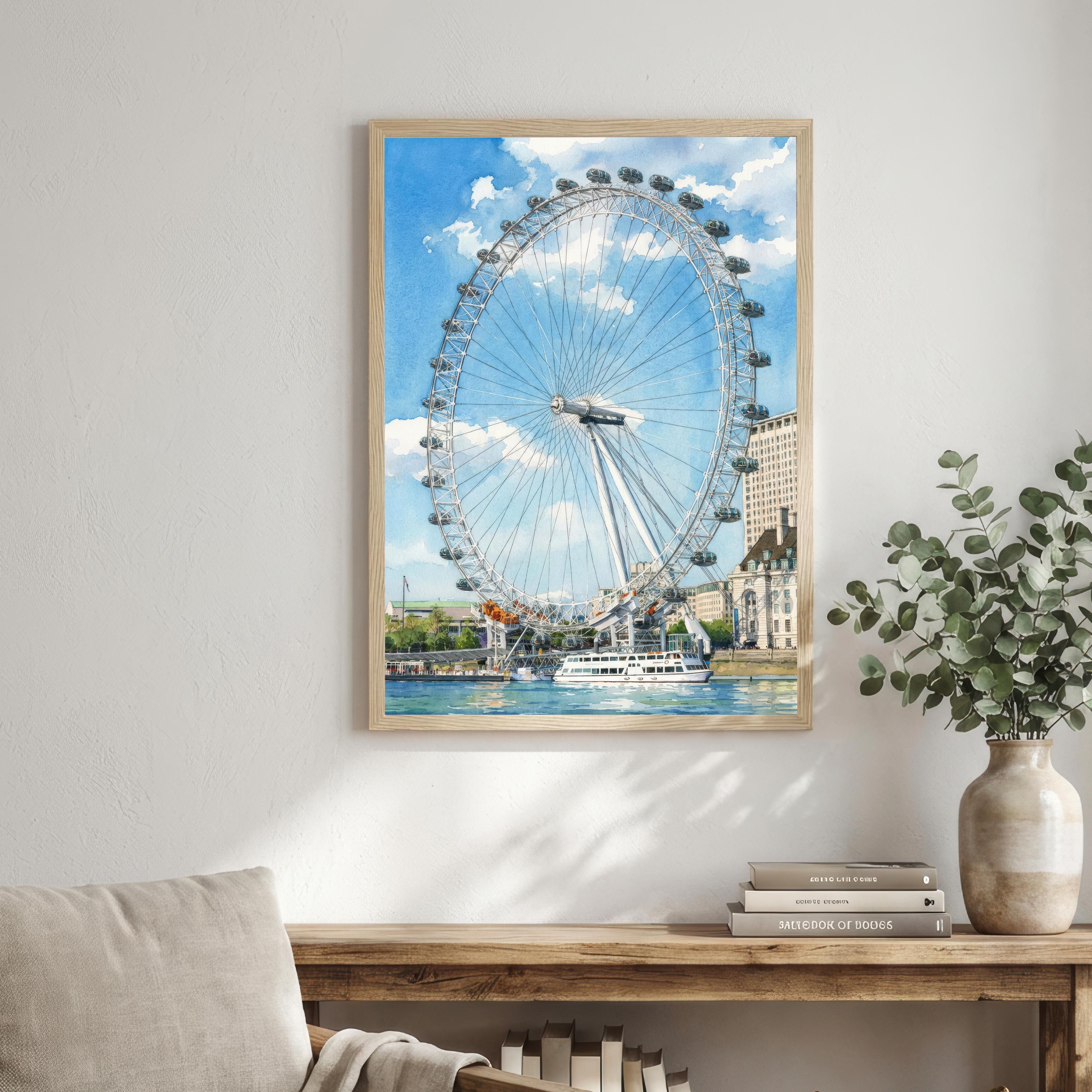 London Eye Watercolour Print: England Landmark Art